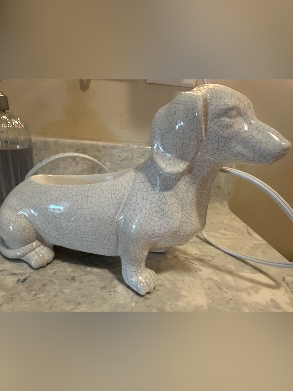 White Crackle Ceramic Dachshund Scentsy Warmer